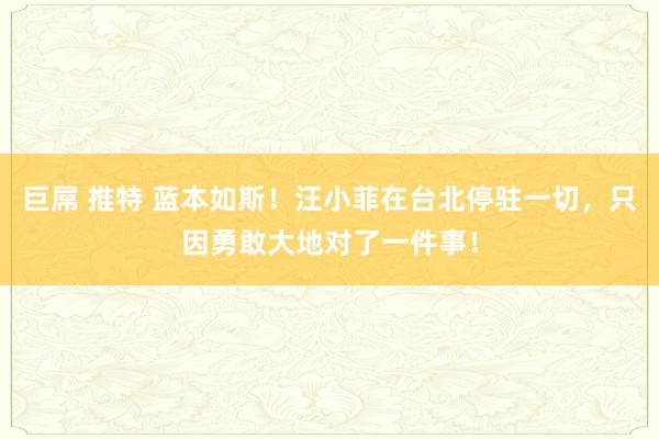 巨屌 推特 蓝本如斯！汪小菲在台北停驻一切，只因勇敢大地对了一件事！