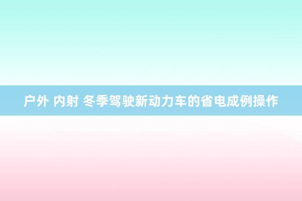 户外 内射 冬季驾驶新动力车的省电成例操作