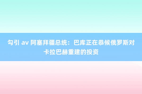勾引 av 阿塞拜疆总统：巴库正在恭候俄罗斯对卡拉巴赫重建的投资